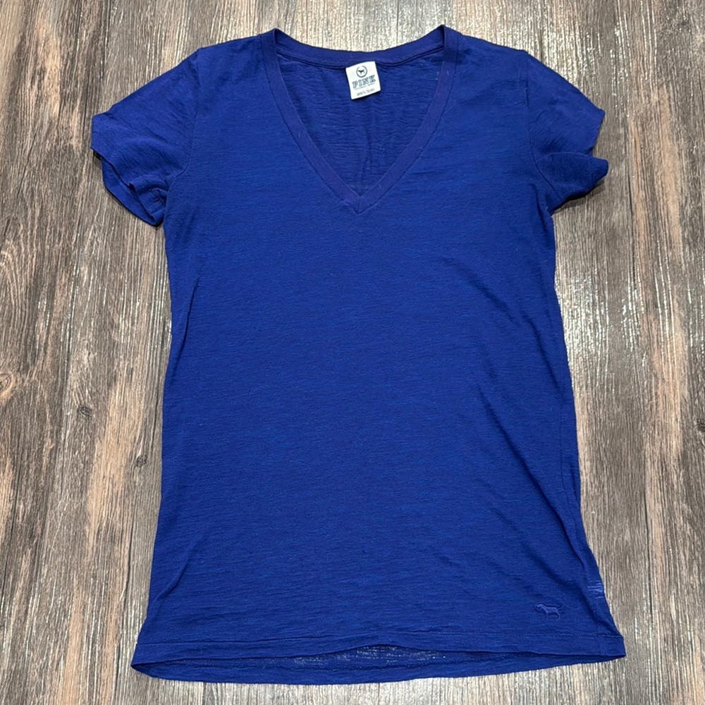 PINK Victoria's Secret Blue Fitted Short Sleeve T-Shirt